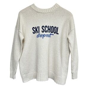 Aerie Ski School Dropout Graphic Knit Sweater Womens XS Soft Cozy Casual Relaxed
